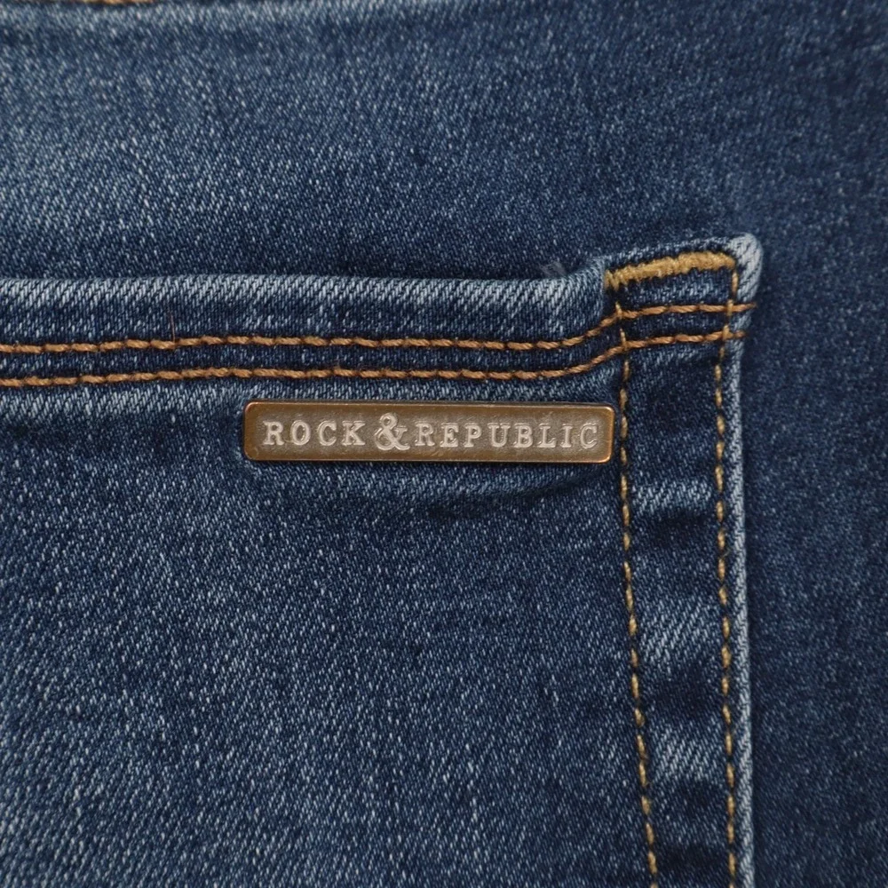 Rock & Republic Cuffed Shorts Womens 8 Blue Medium Wash Denim Cotton Frayed Hem‎